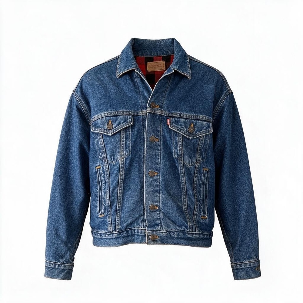 Vintage Levis 70417 0814 Denim Trucker Jacket Flannel Lined Made in USA Mens L